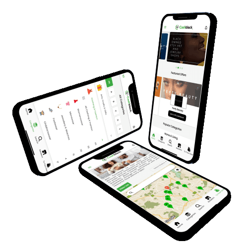 Three phones running the CashBlack app